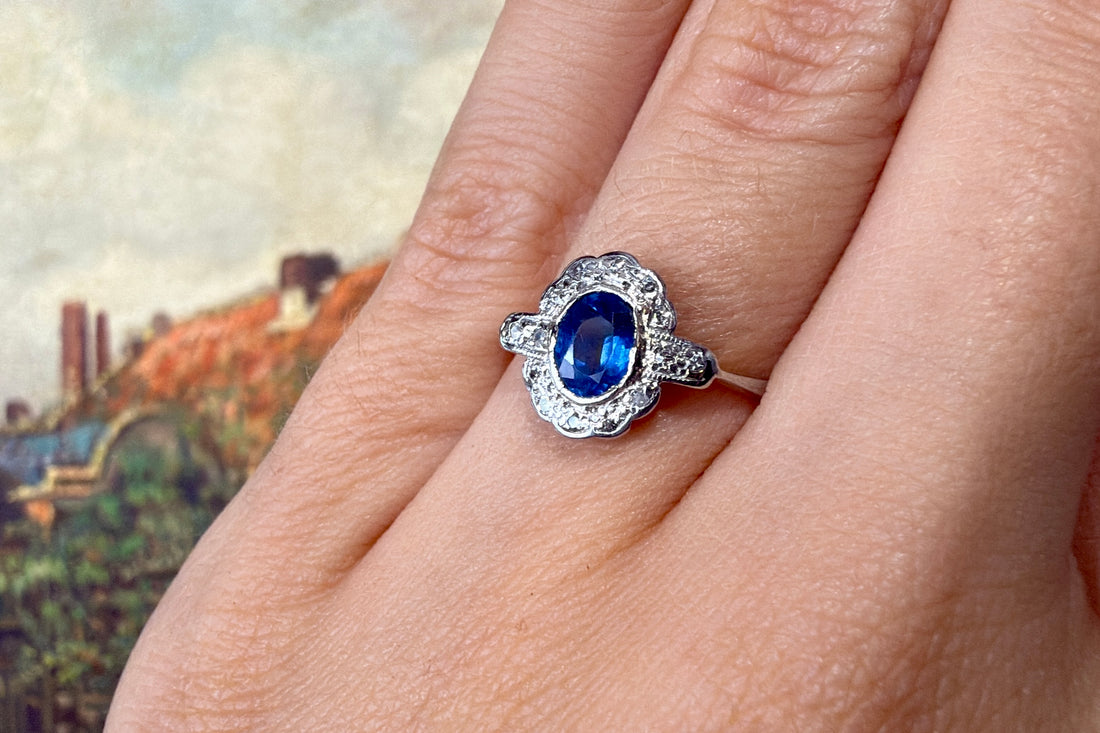 Sapphire and diamond ring in platinum and gold