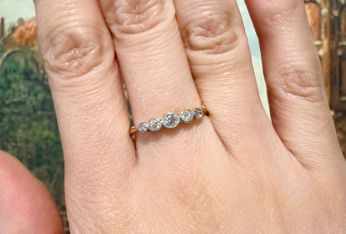 Edwardian five stone old cut diamond ring