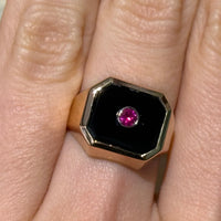 Onyx and ruby signet ring in 18 carat gold-gents rings-The Antique Ring Shop