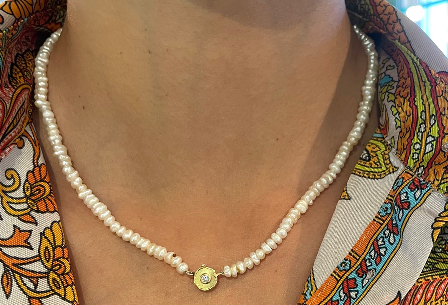 Baroque pearl necklace with 18 carat gold clasp-The Antique Ring Shop