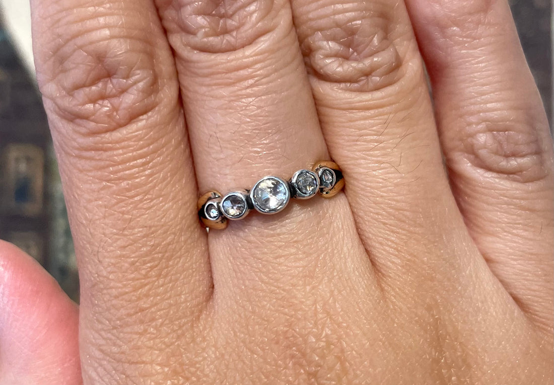 Rose diamond ring in silver and gold-Vintage Rings-The Antique Ring Shop