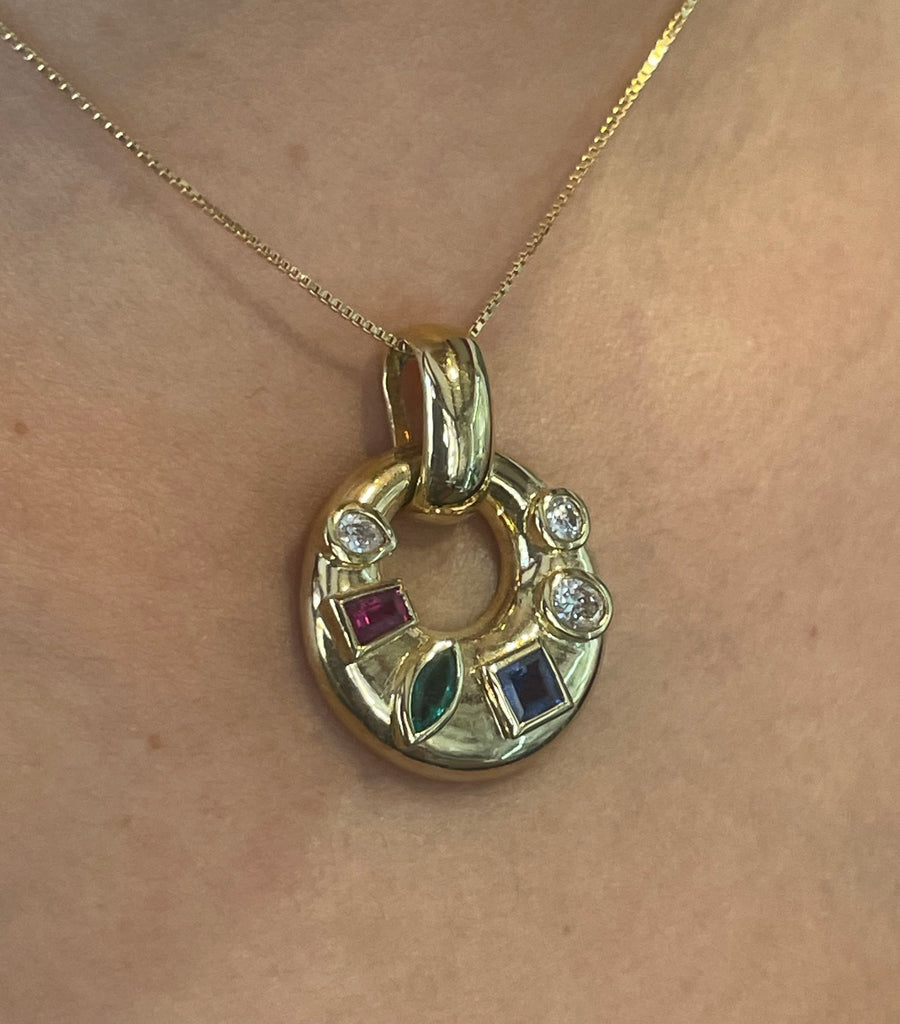 Diamond sapphire ruby and emerald pendant-Pendants-The Antique Ring Shop