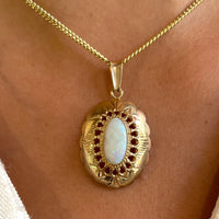 White opal pendant in 14 carat gold-Pendants-The Antique Ring Shop