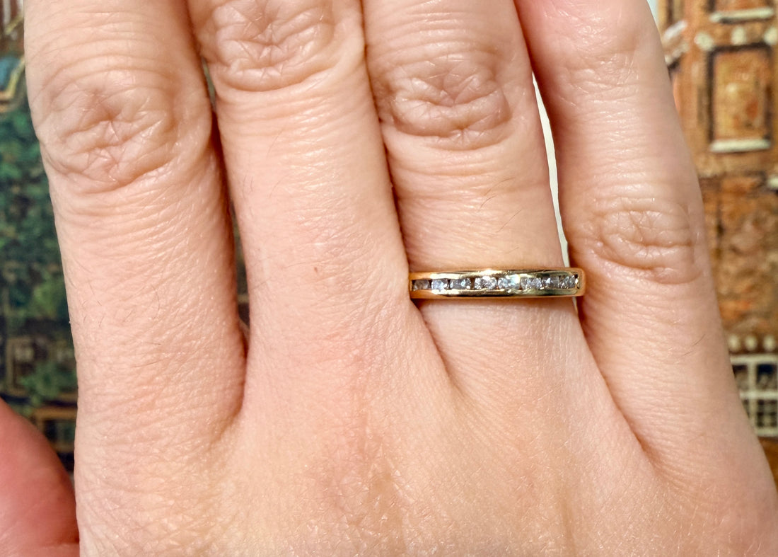 18 carat gold ring channel set with diamonds-Vintage Rings-The Antique Ring Shop