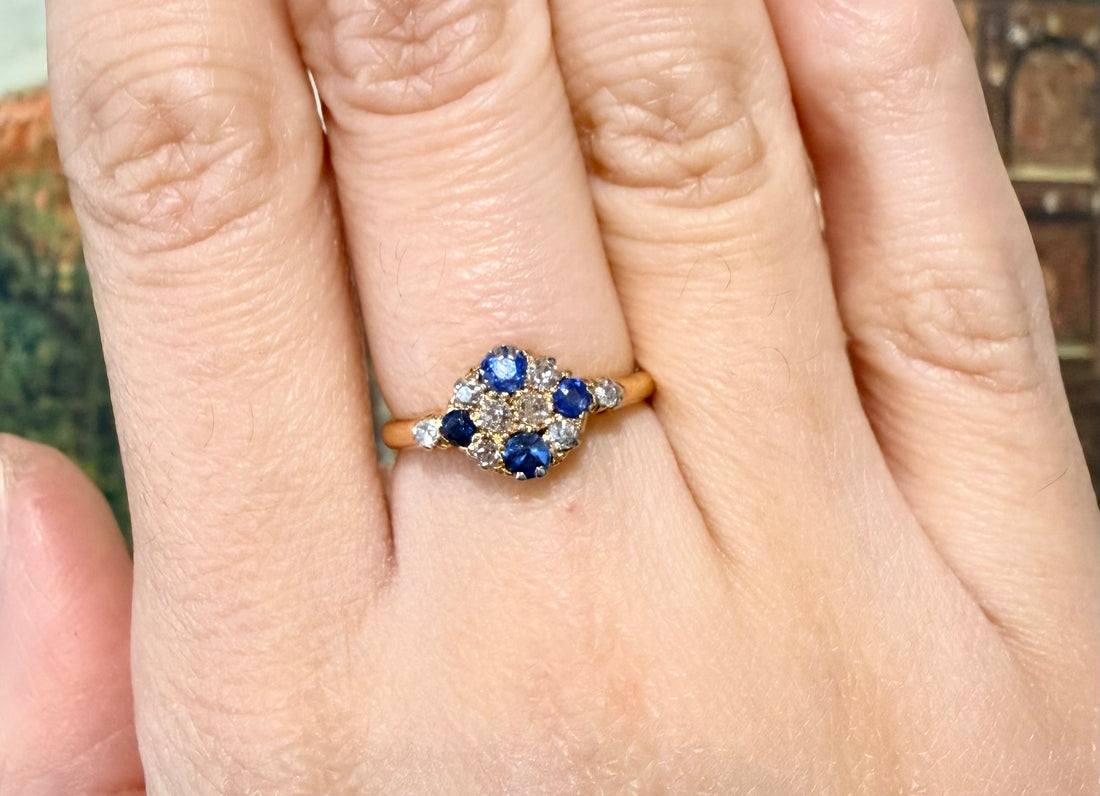 Edwardian sapphire and old cut diamond ring from 1909-Antique rings-The Antique Ring Shop