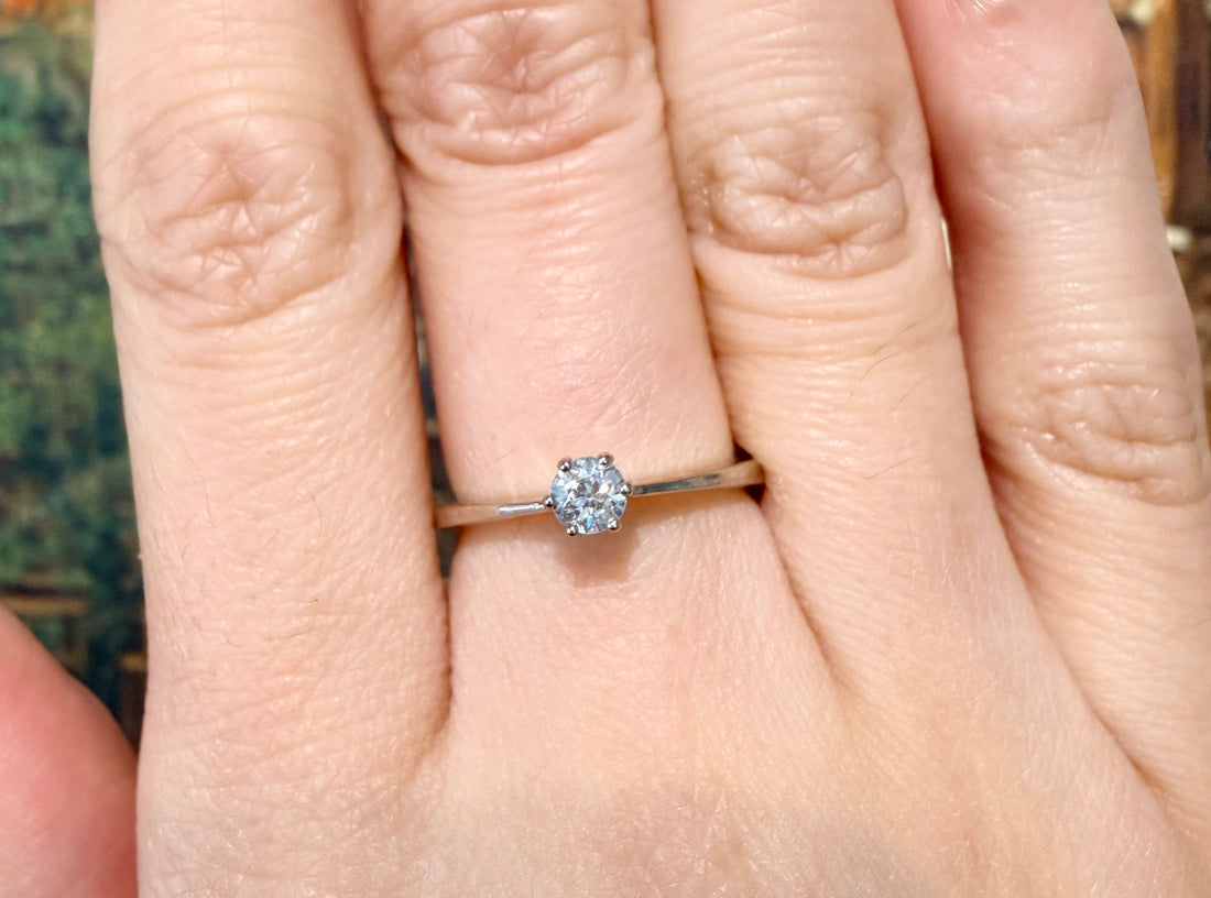 White gold solitaire ring with diamond-engagement rings-The Antique Ring Shop