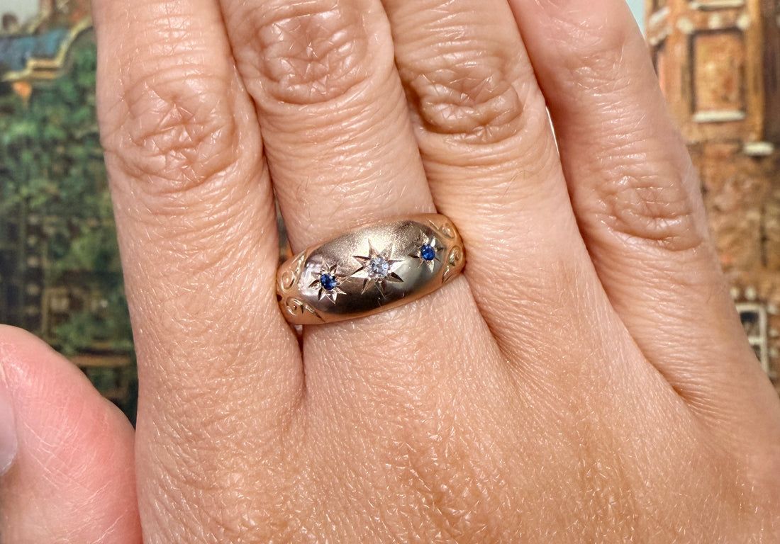 Sapphire and diamond gypsy ring from 1911-Antique rings-The Antique Ring Shop