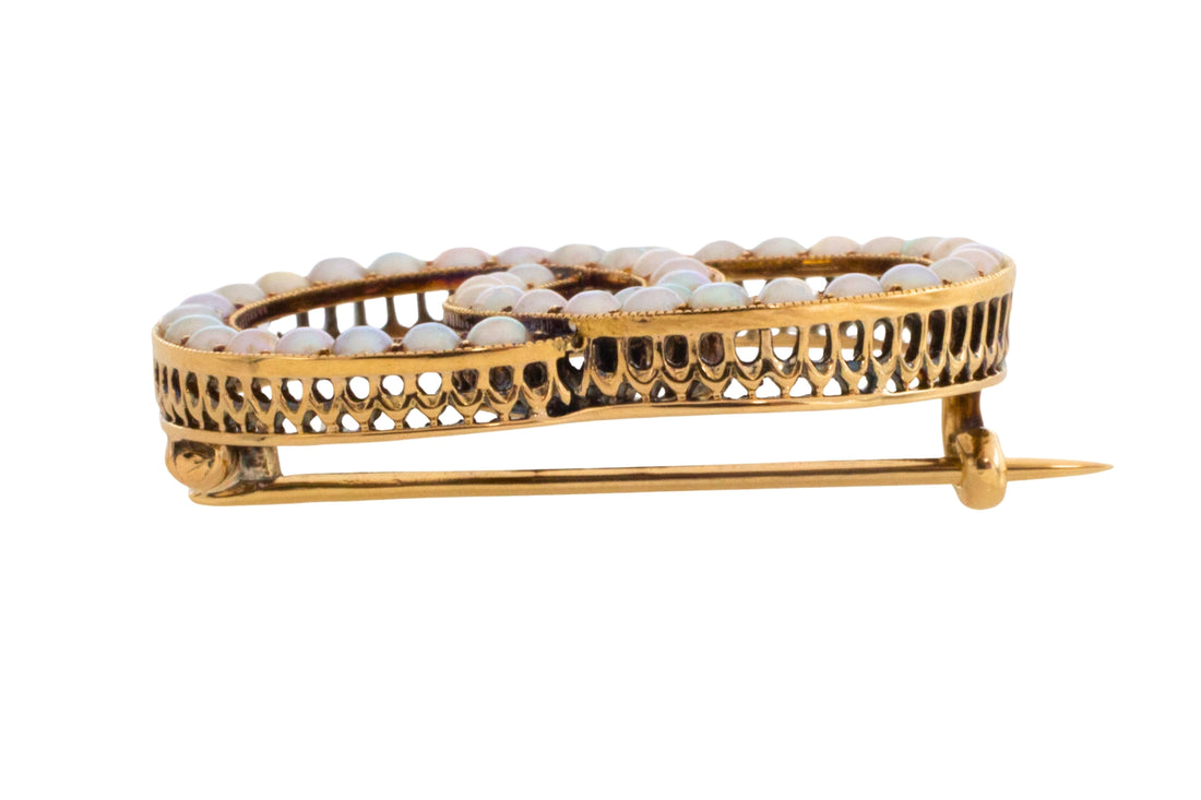 Antique seed pearl brooch in 14 carat gold-Brooches-The Antique Ring Shop