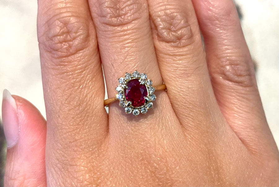 Ruby and diamond ring in 18 carat gold-engagement rings-The Antique Ring Shop