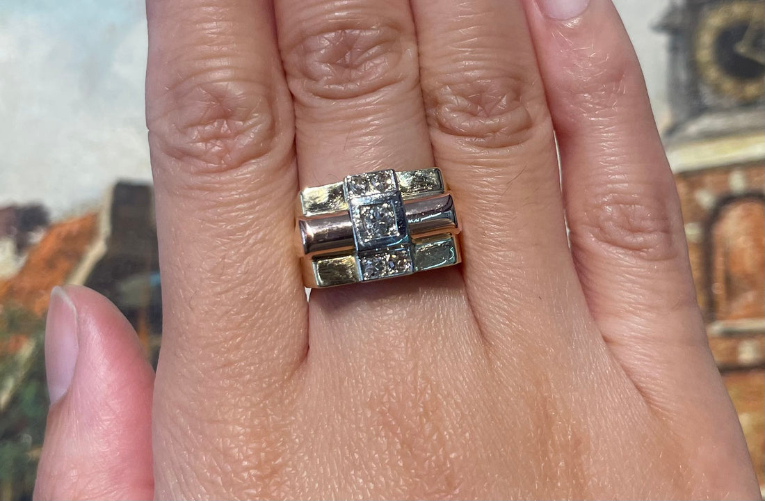 Art Deco tank ring in 18 carat gold-Vintage Rings-The Antique Ring Shop
