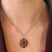 Garnet pendant with chain in 14 carat gold-Pendants-The Antique Ring Shop