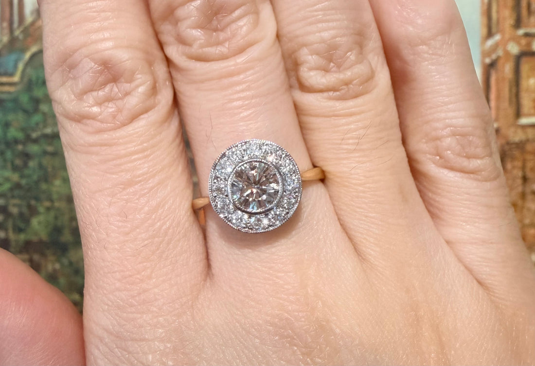 18 carat yellow and white gold diamond cluster ring-engagement rings-The Antique Ring Shop