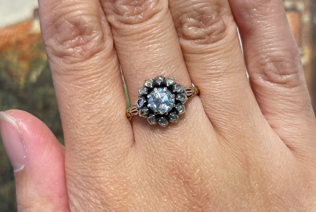 Rose diamond ring in silver and gold