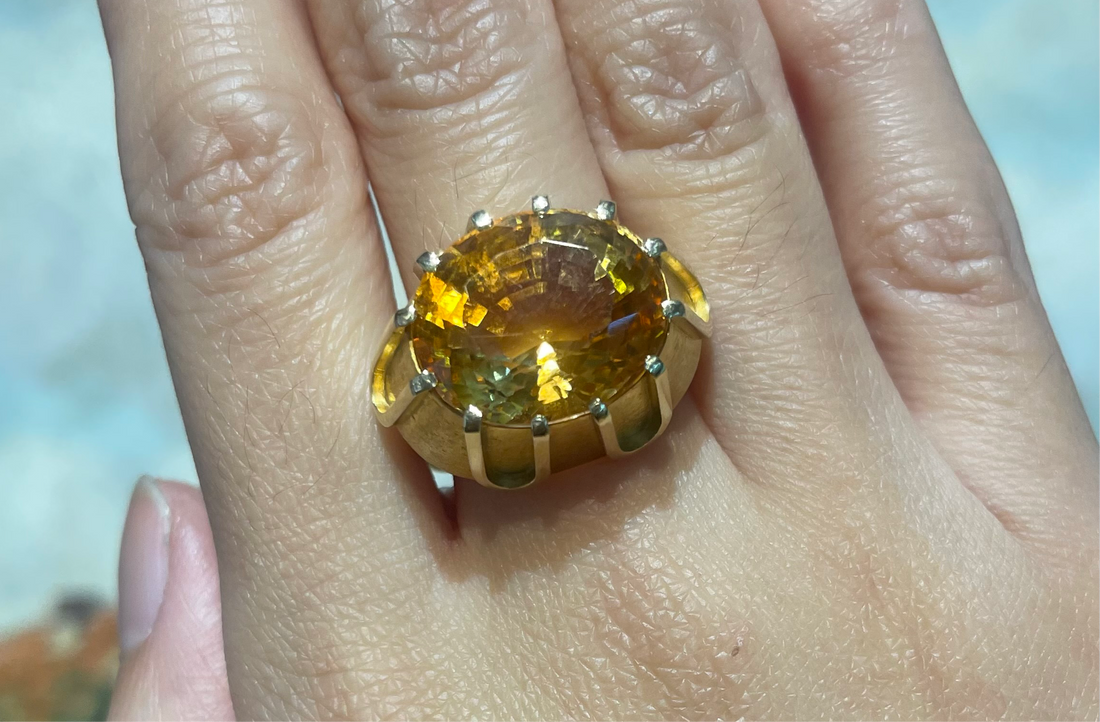 Large vintage citrine ring in 14 carat gold-Vintage Rings-The Antique Ring Shop