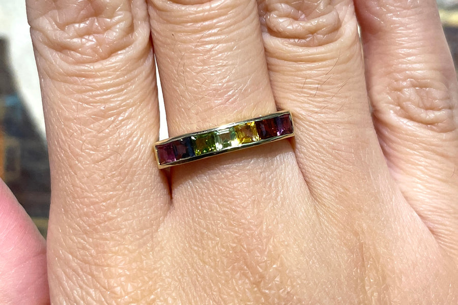 Multi gem ring in 14 carat gold-Vintage Rings-The Antique Ring Shop