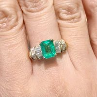 Emerald and baguette cut diamond ring in 18 carat gold-engagement rings-The Antique Ring Shop