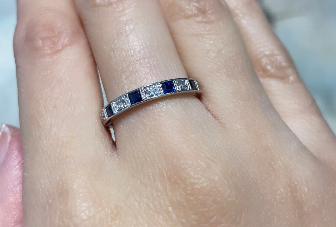 Sapphire and diamond half eternity band-vintage rings-The Antique Ring Shop