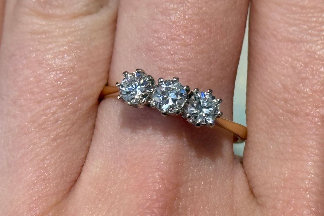 Vintage three stone diamond ring-engagement rings-The Antique Ring Shop