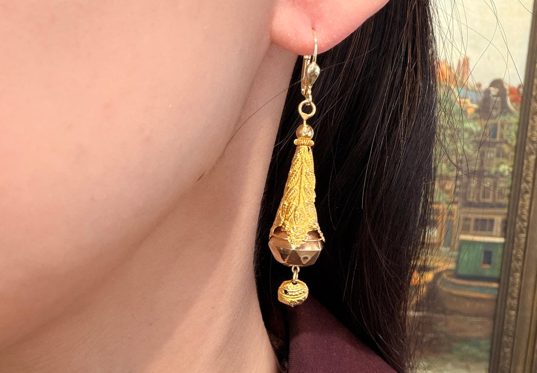 Vintage pendant earings in 14 carat gold-Earrings-The Antique Ring Shop