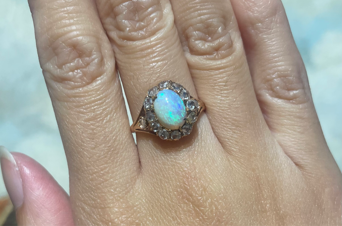 Cabochon opal and rose diamond ring-Antique rings-The Antique Ring Shop