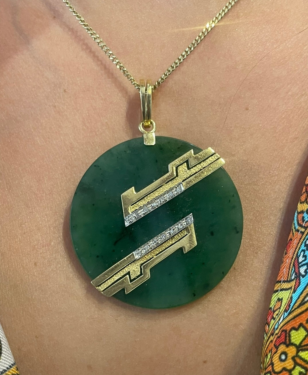 Jade pendant in 18 carat gold with diamonds-Pendants-The Antique Ring Shop