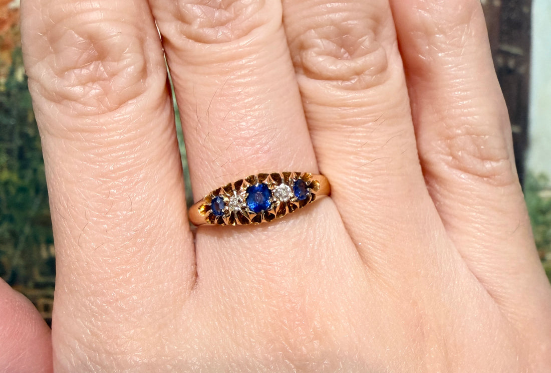 Edwardian sapphire and diamond ring from 1905-Antique rings-The Antique Ring Shop