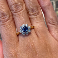 Sapphire and diamond cluster ring in 18 carat gold-engagement rings-The Antique Ring Shop