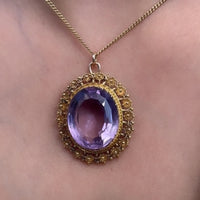 Large vintage amethyst pendant in 14 carat gold-Pendants-The Antique Ring Shop