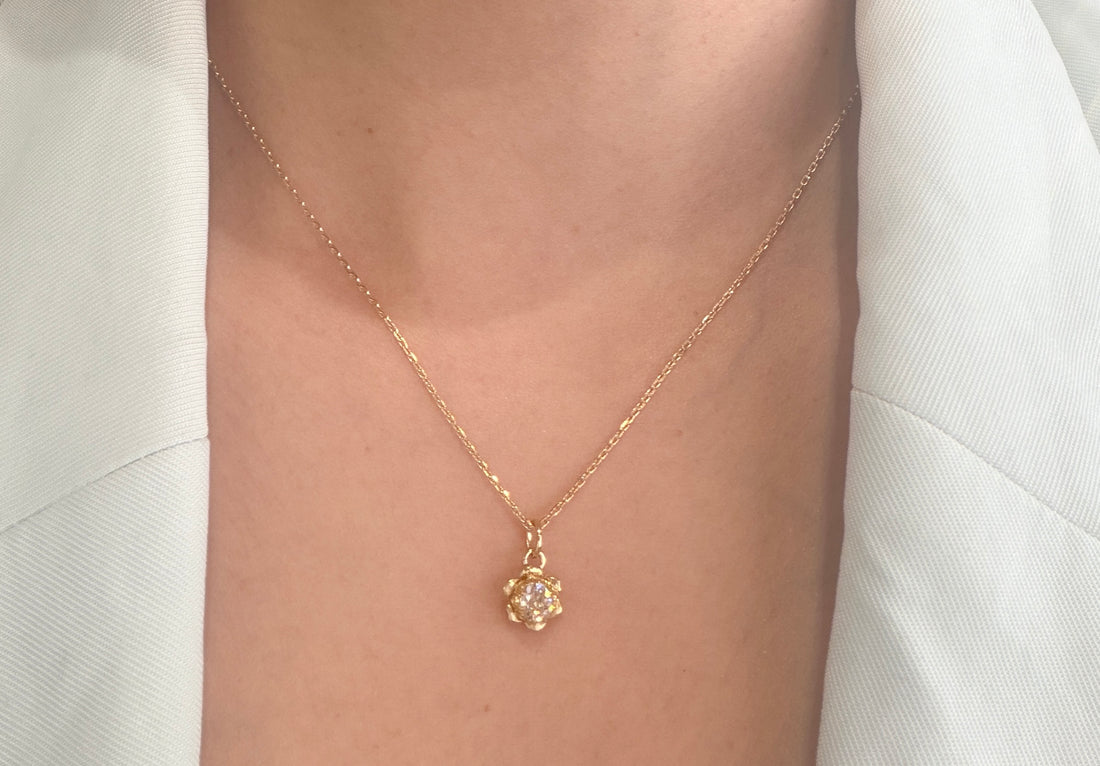 Old mine cut diamond pendant in 14 carat gold-Pendants-The Antique Ring Shop