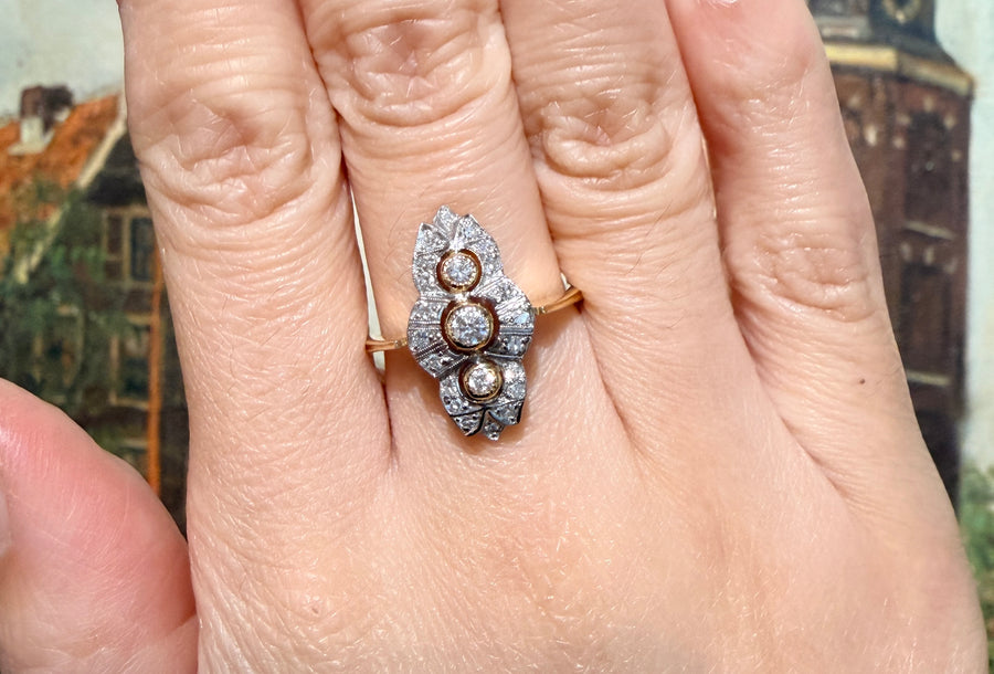 18 carat navette shaped diamond ring-Vintage Rings-The Antique Ring Shop