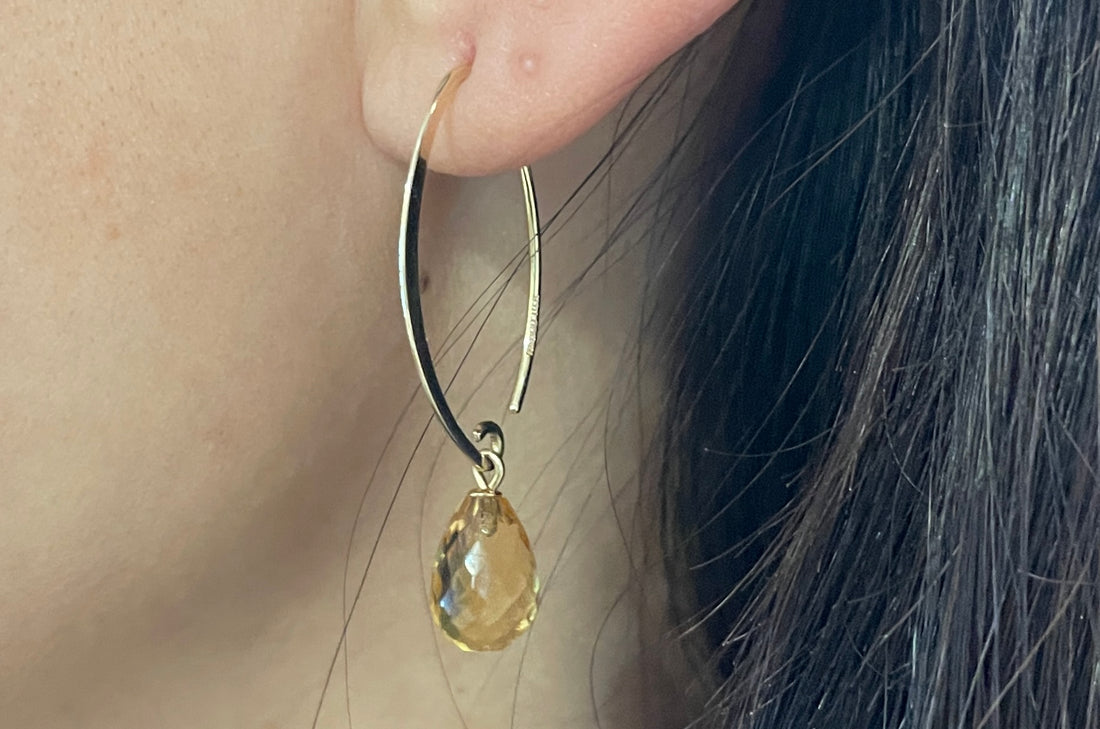Citrine pendant hoop earrings-Earrings-The Antique Ring Shop