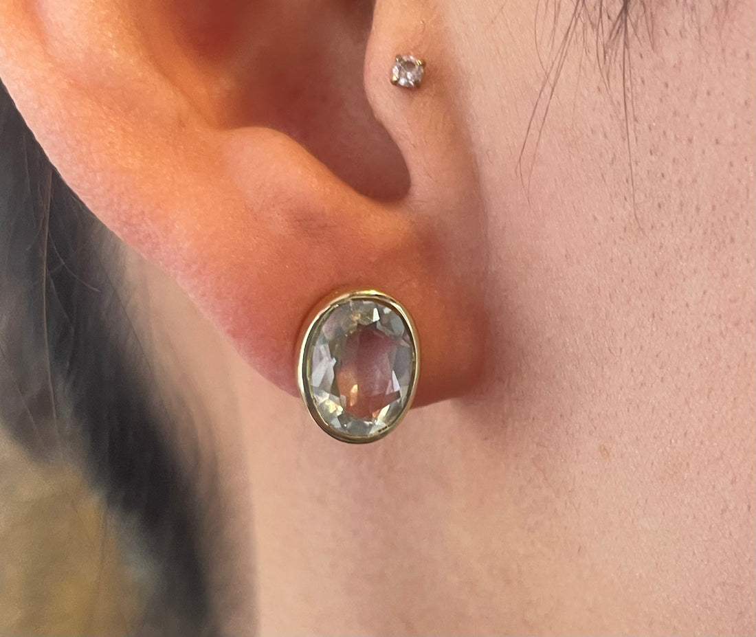 Aquamarine stud earrings in 14 carat gold-Earrings-The Antique Ring Shop