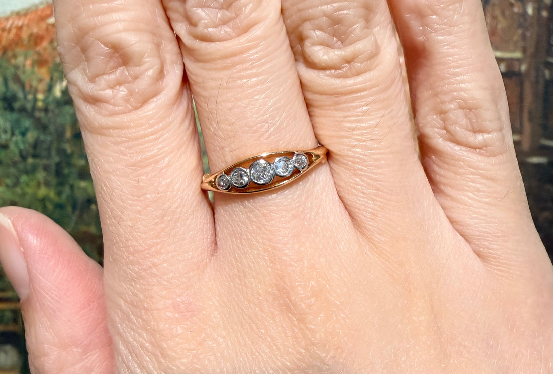 Edwardian five stone old cut diamond ring-Antique rings-The Antique Ring Shop