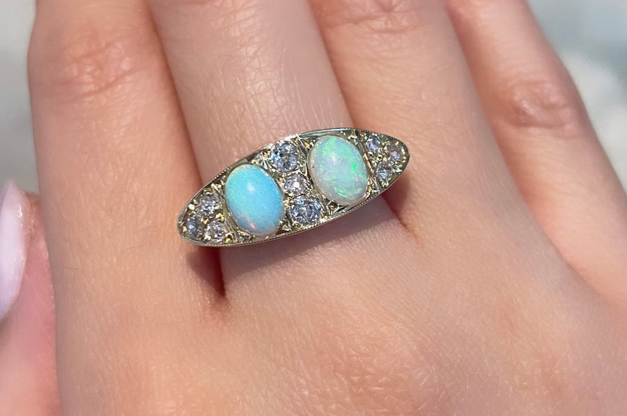 Antique Victorian Opal Diamond Ring 1ct Of Opal – Antique Jewellery Online