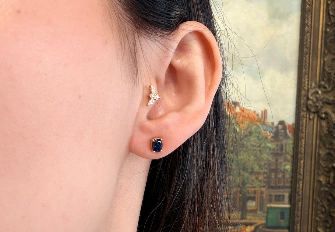 Sapphire studs in 18 carat gold-Earrings-The Antique Ring Shop
