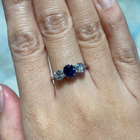 Sapphire and diamond ring in white gold and platinum-engagement rings-The Antique Ring Shop