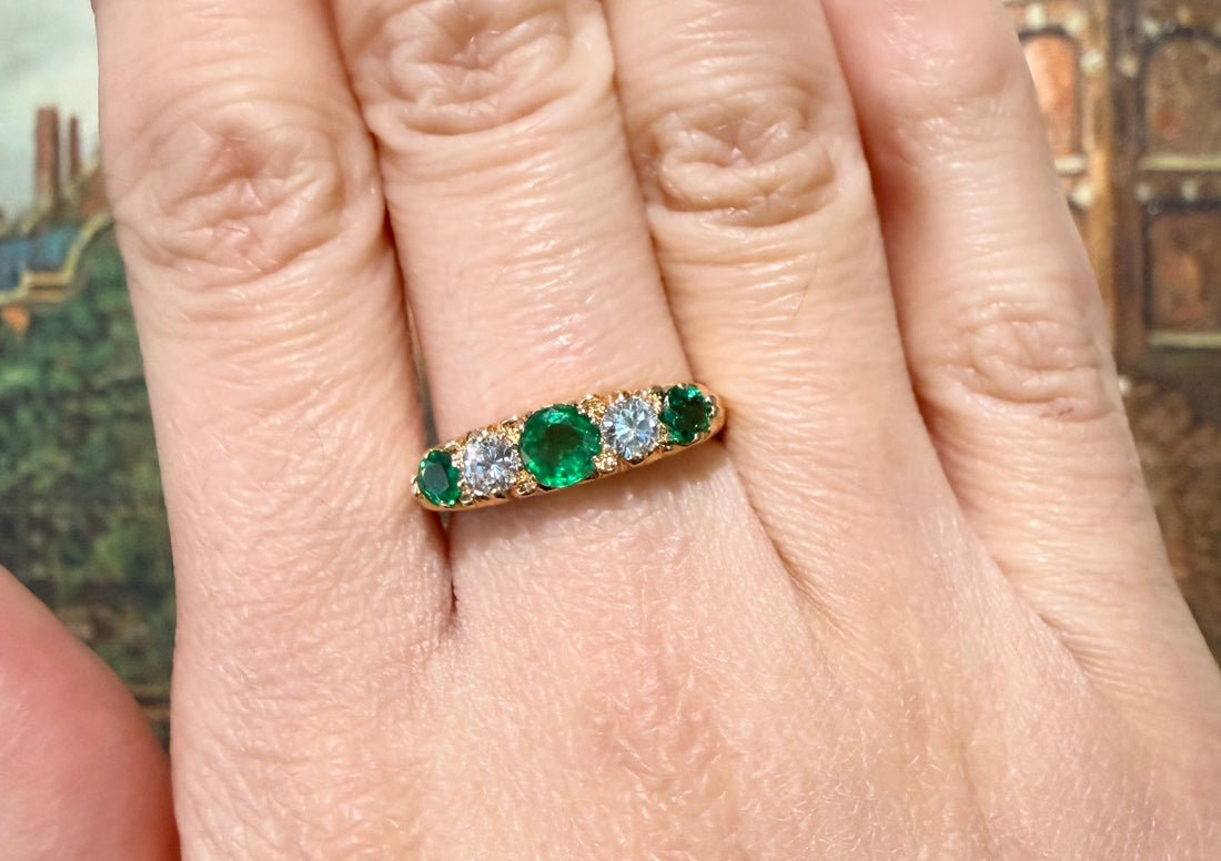 Vintage emerald and diamond ring-Vintage Rings-The Antique Ring Shop