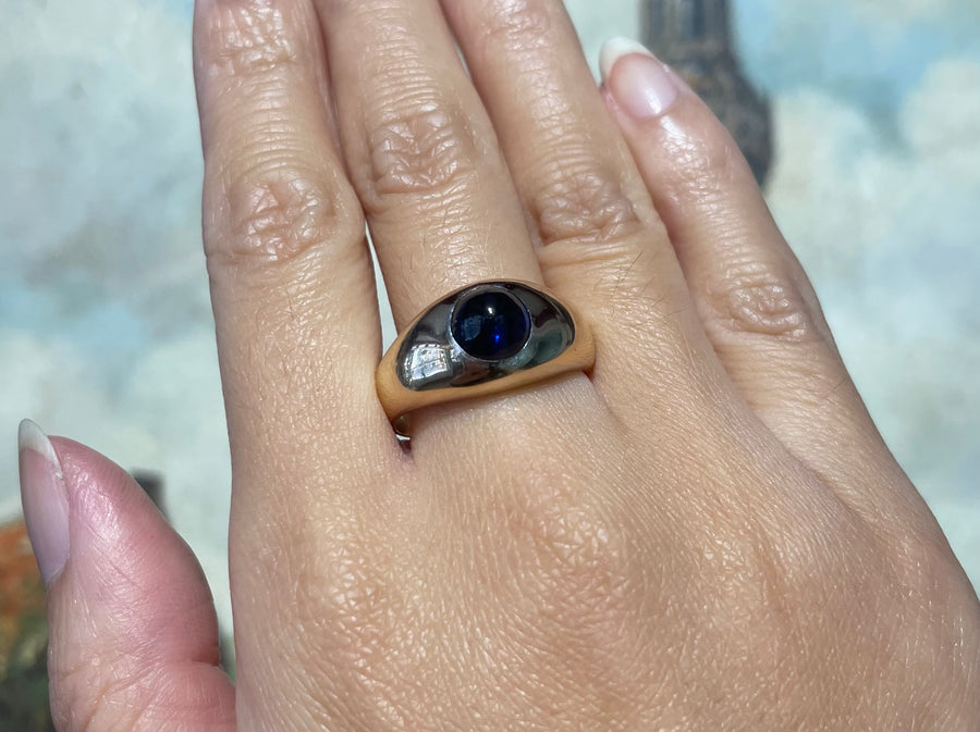 Cabochon sapphire ring in 14 carat gold-gents rings-The Antique Ring Shop