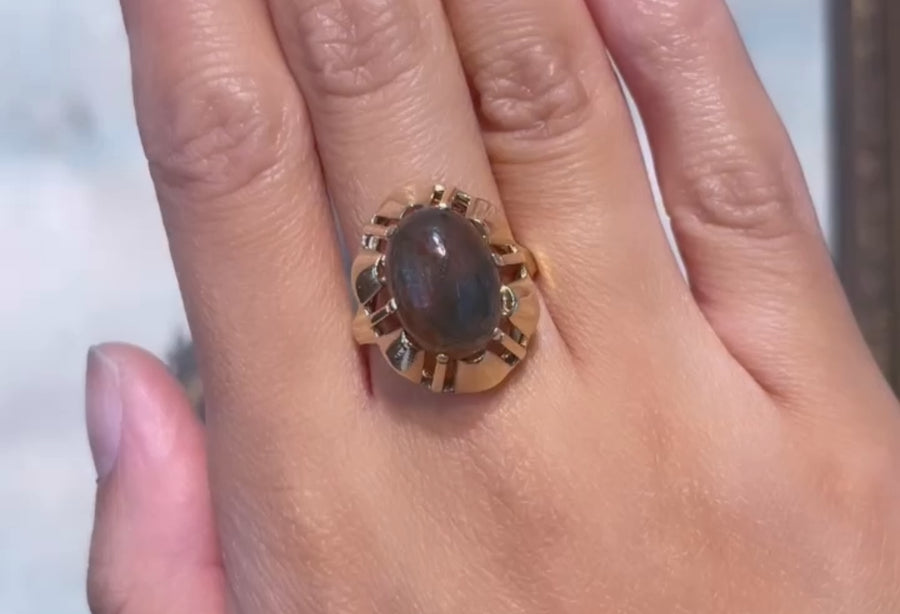 Moss agate ring in 14 carat gold-Vintage Rings-The Antique Ring Shop