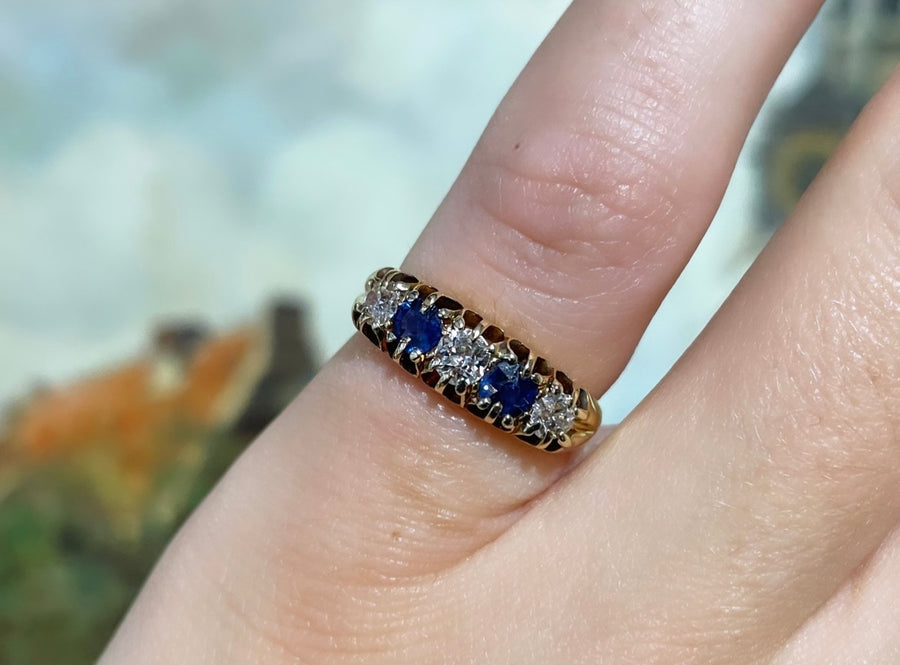 Sapphire and old cut diamond ring from 1896-Antique rings-The Antique Ring Shop