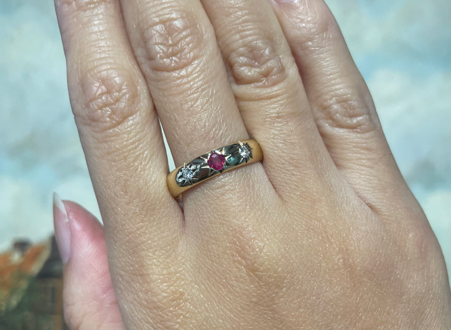 Vintage ruby and diamond gypsy ring-wedding rings-The Antique Ring Shop