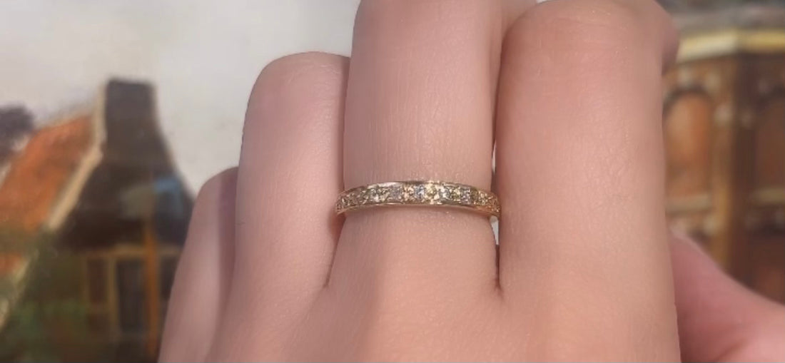 Vintage 18 carat gold band with diamonds-wedding rings-The Antique Ring Shop