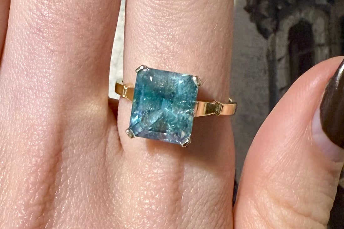 Tricolor tourmaline ring in 14 carat gold-Rings-The Antique Ring Shop