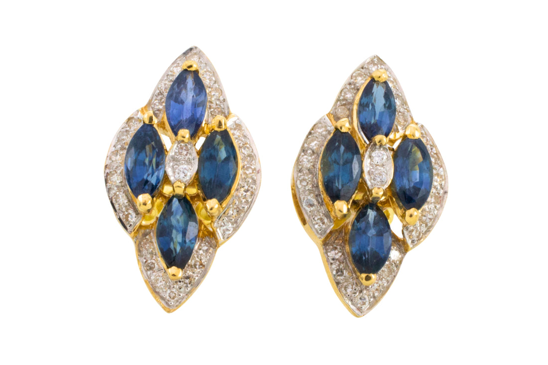 Sapphire and diamond marquise sdud earrings in 18 carat gold