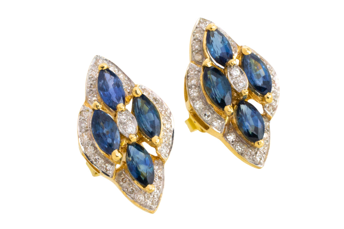 Sapphire and diamond marquise sdud earrings in 18 carat gold