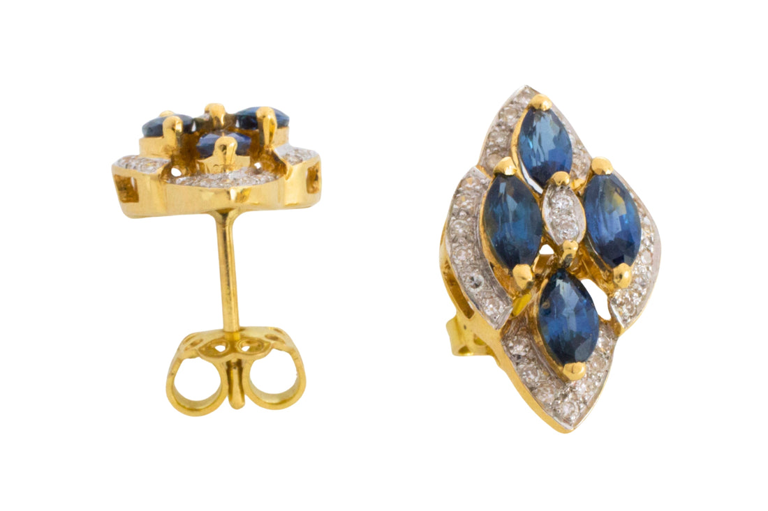 Sapphire and diamond marquise sdud earrings in 18 carat gold