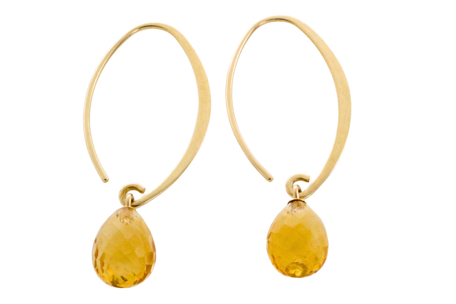 Citrine pendant hoop earrings-Earrings-The Antique Ring Shop