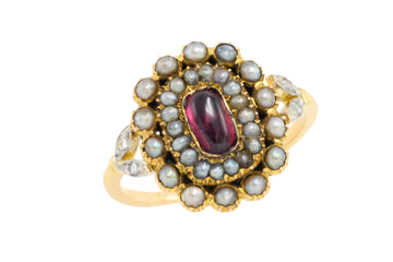 Tourmaline pearl and rose diamond ring
