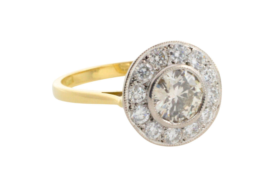 18 carat yellow and white gold diamond cluster ring-engagement rings-The Antique Ring Shop