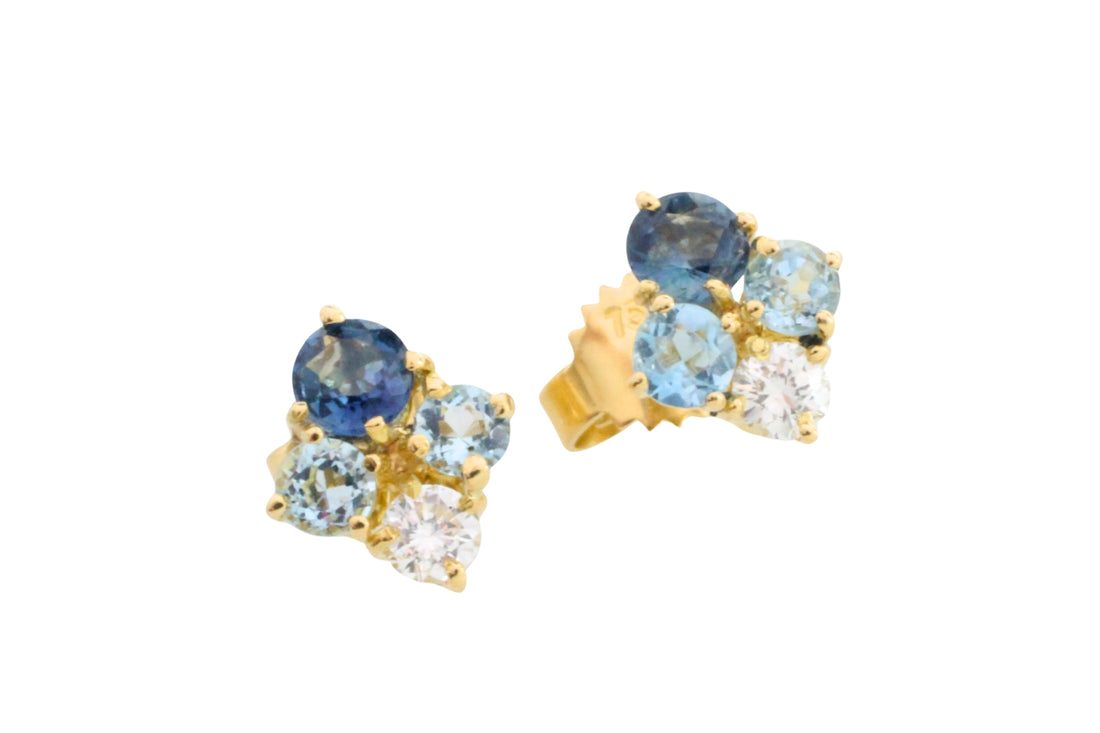 Aquamarine diamond and sapphire studs-Earrings-The Antique Ring Shop